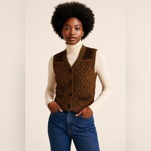 Curio vintage knit wool blend sleeveless sweater vest w/pockets boho.l retro. PL